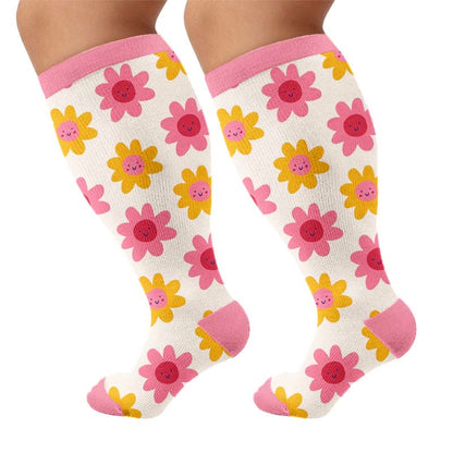Chaussettes de compression blanches à fleurs grandes tailles - Rose (1 paire) - 4XL - image 10