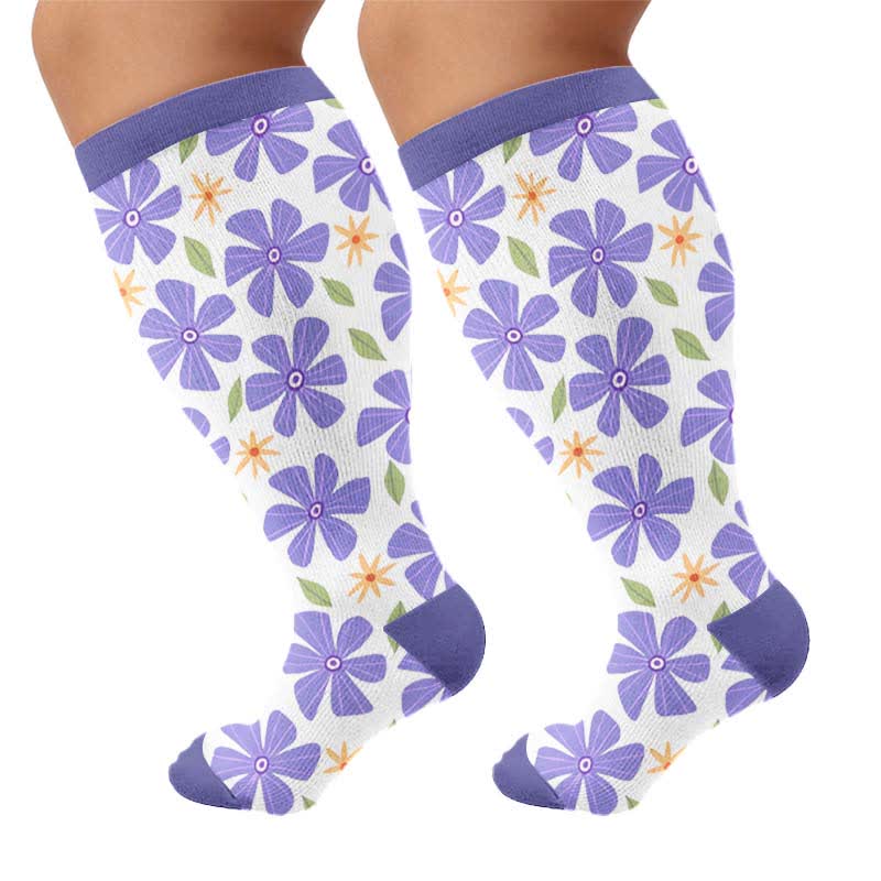 Chaussettes de compression blanches à fleurs grandes tailles - Bleu (1 paire) - 4XL - image 8