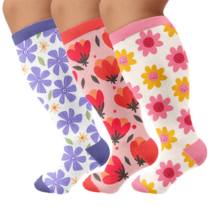 Chaussettes de compression blanches à fleurs grandes tailles - Multicolore (3 paires) - 4XL - image 4