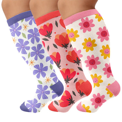 Chaussettes de compression blanches à fleurs grandes tailles - Multicolore (3 paires) - 4XL - image 4