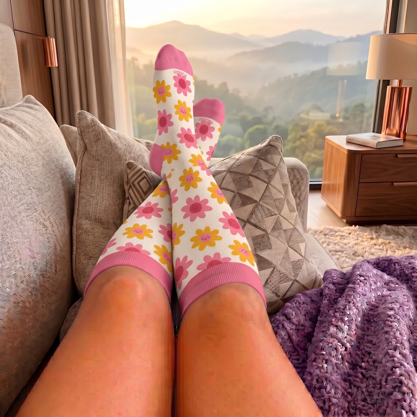 Chaussettes de compression blanches à fleurs grandes tailles - image 3