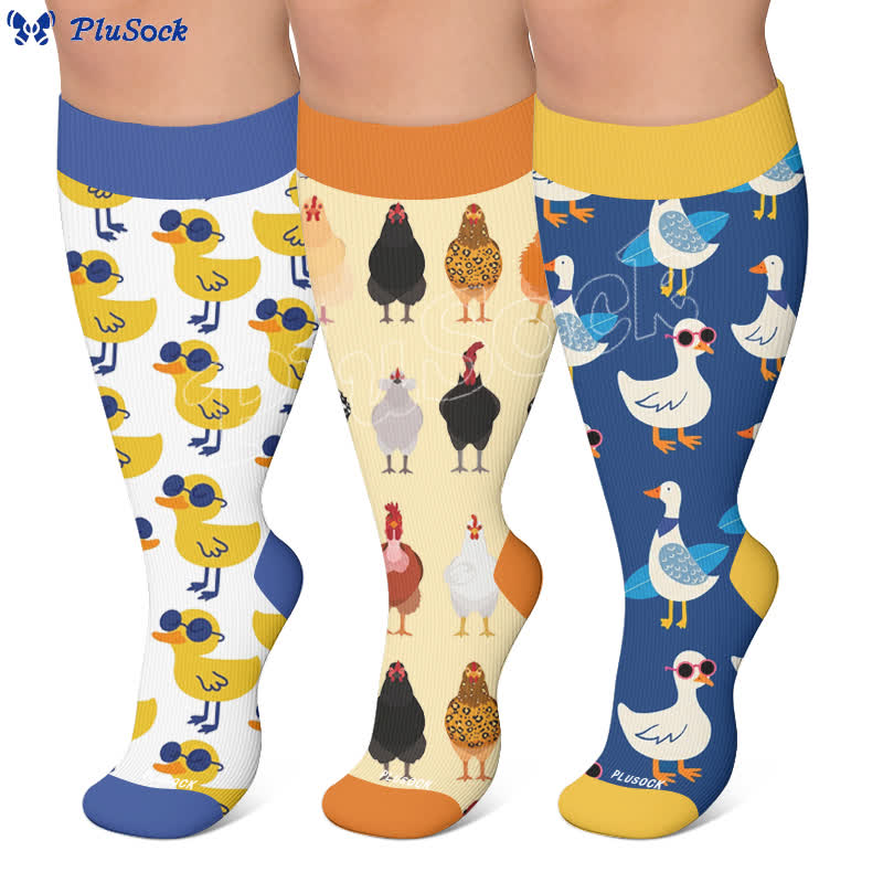 Chaussettes de compression grandes tailles à motif d'oiseaux de la ferme - image 0