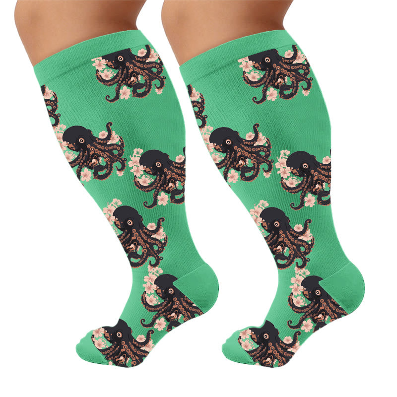 Chaussettes de compression tendance grande taille en forme de pieuvre - Vert (1 paire) - 4XL - image 10