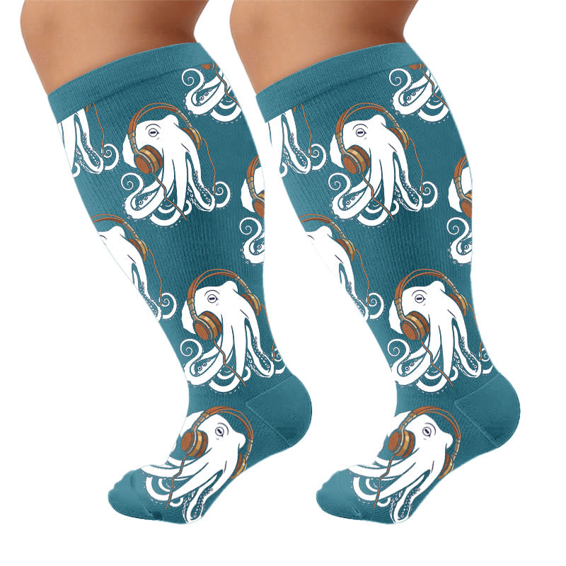 Chaussettes de compression tendance grande taille en forme de pieuvre - Bleu (1 paire) - 4XL - image 8