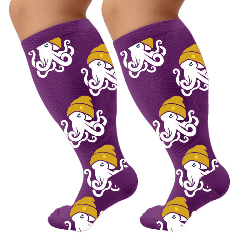 Chaussettes de compression tendance grande taille en forme de pieuvre - Violet (1 paire) - 4XL - image 9