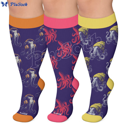 Chaussettes de compression grandes tailles à motif pieuvre bizarre - image 0