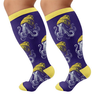 Chaussettes de compression grandes tailles à motif pieuvre bizarre - Jaune (1 paire) - 4XL - image 10