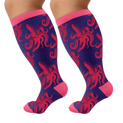 Chaussettes de compression grandes tailles à motif pieuvre bizarre - Rose (1 paire) - 4XL - image 9