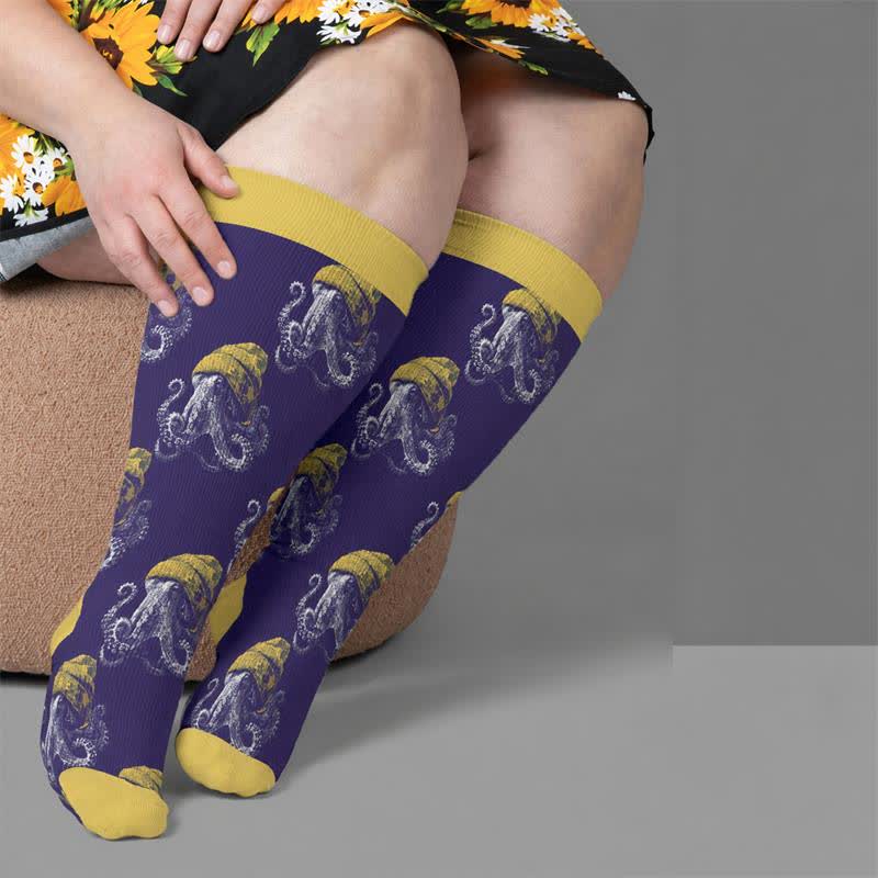 Chaussettes de compression grandes tailles à motif pieuvre bizarre - image 3