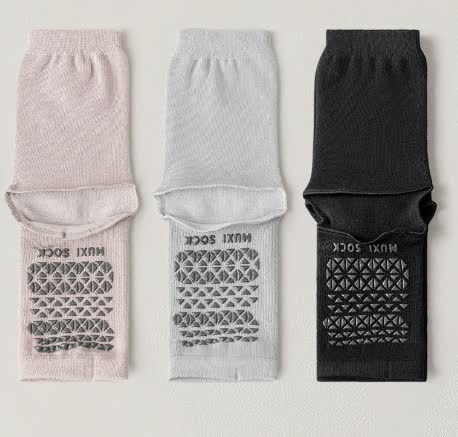Chaussettes antidérapantes décontractées en maille respirante (3 paires) - Violet + Gris + Noir - One Size - image 9