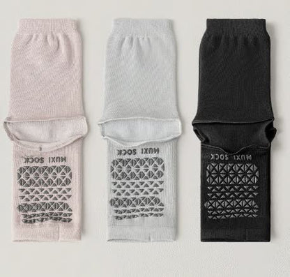 Chaussettes antidérapantes décontractées en maille respirante (3 paires) - Violet + Gris + Noir - One Size - image 9