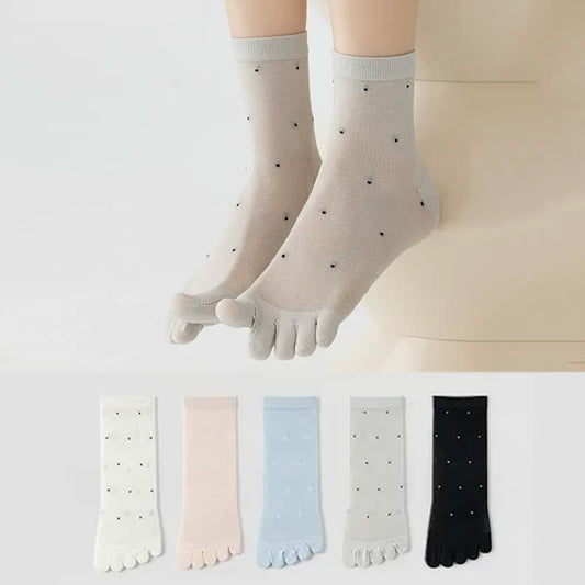 Chaussettes transparentes à pois avec alignement des orteils (3 paires) - Gris + Bleu + Blanc - UE35-39 (US2-6) - image 0