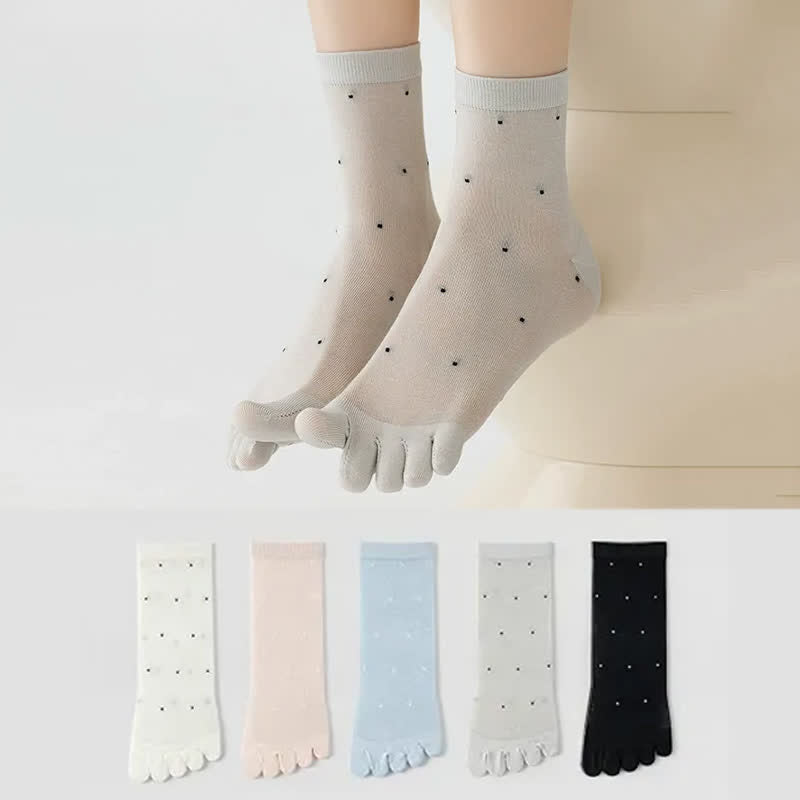 Chaussettes transparentes à pois avec alignement des orteils (3 paires) - Gris + Bleu + Blanc - UE35-39 (US2-6) - image 0