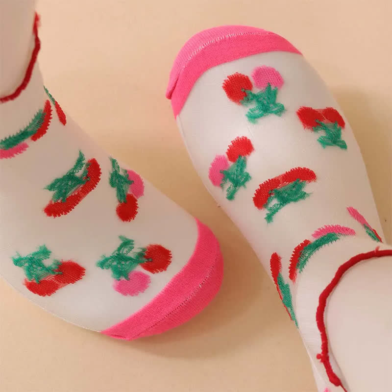 Chaussettes à volants en maille cerise (6 paires) - image 3