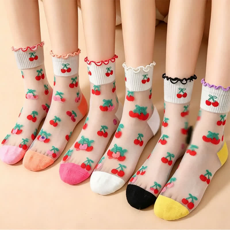Chaussettes à volants en maille cerise (6 paires) - image 1