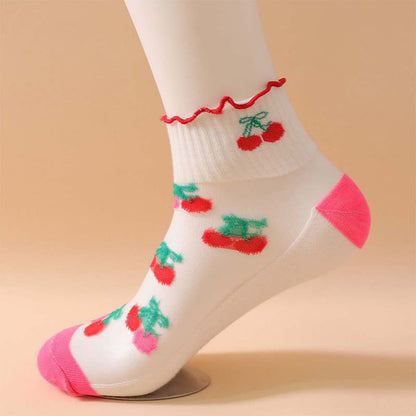Chaussettes à volants en maille cerise (6 paires) - image 2