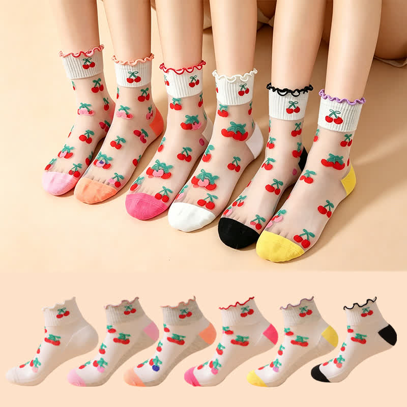 Chaussettes à volants en maille cerise (6 paires) - Multicolore - EU36-40(US3-7) - image 0