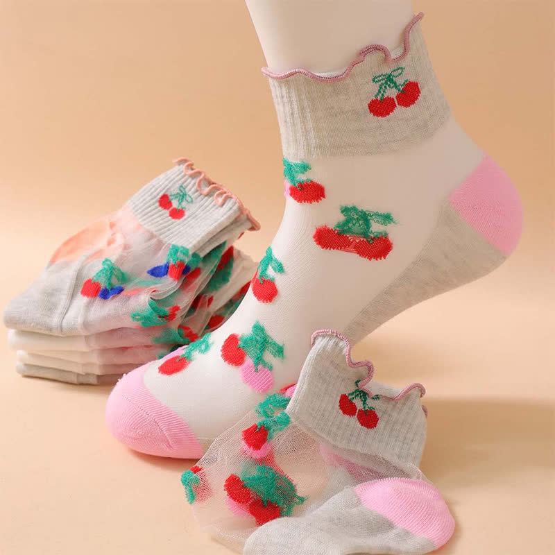 Chaussettes à volants en maille cerise (6 paires) - image 6