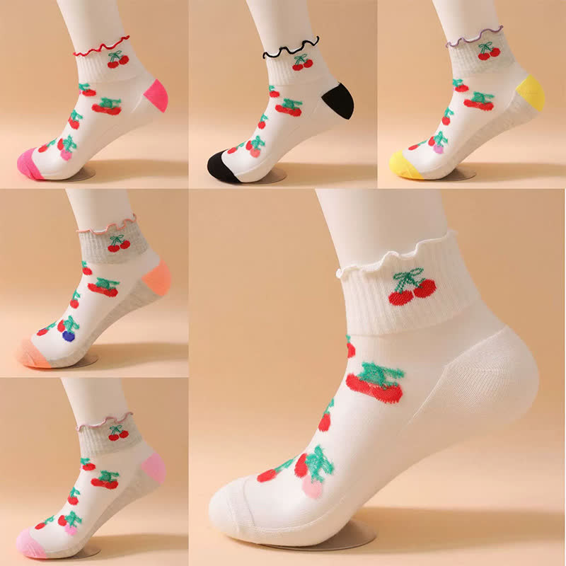 Chaussettes à volants en maille cerise (6 paires) - image 4