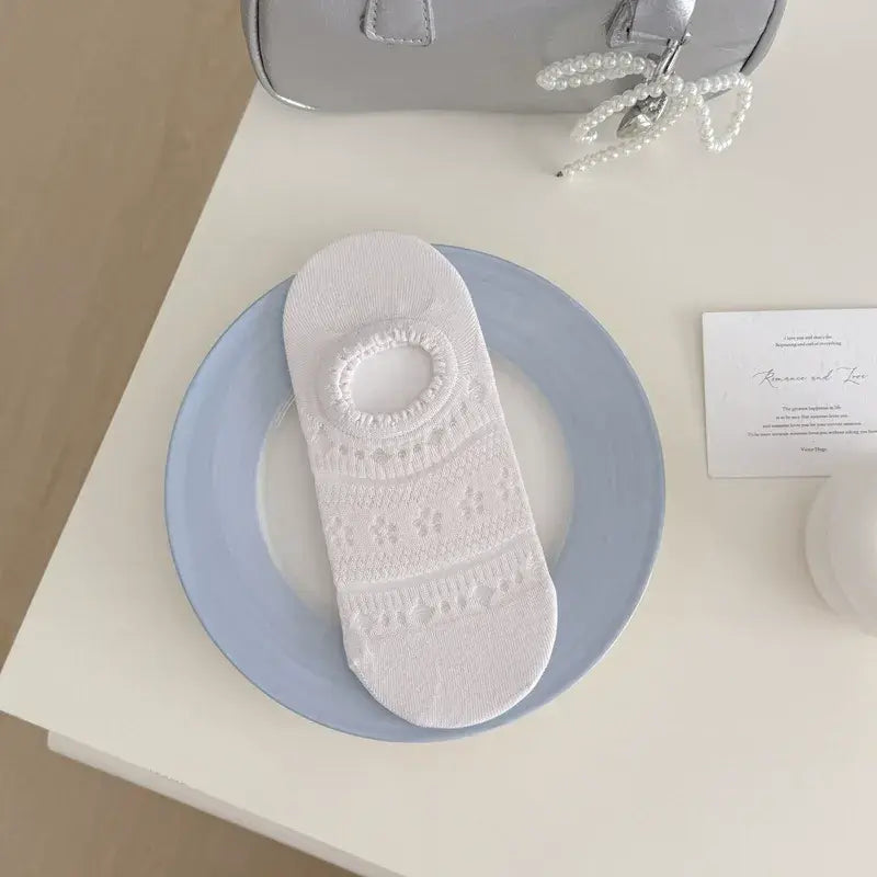 Chaussettes invisibles en dentelle et résille (5 paires) - Rose - EU36-40(US3-7) - image 12