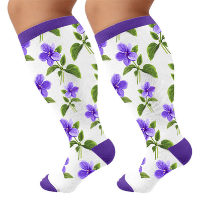 Chaussettes de compression grandes tailles à motif floral pour jardin - Blanc (1 paire) - 4XL - image 9