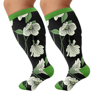 Chaussettes de compression grandes tailles à motif floral pour jardin - Noir (1 paire) - 4XL - image 8