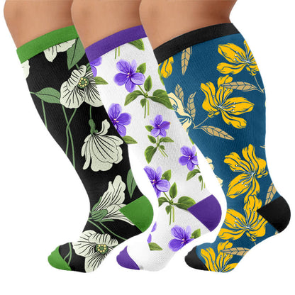 Chaussettes de compression grandes tailles à motif floral pour jardin - Multicolore (3 paires) - 4XL - image 4