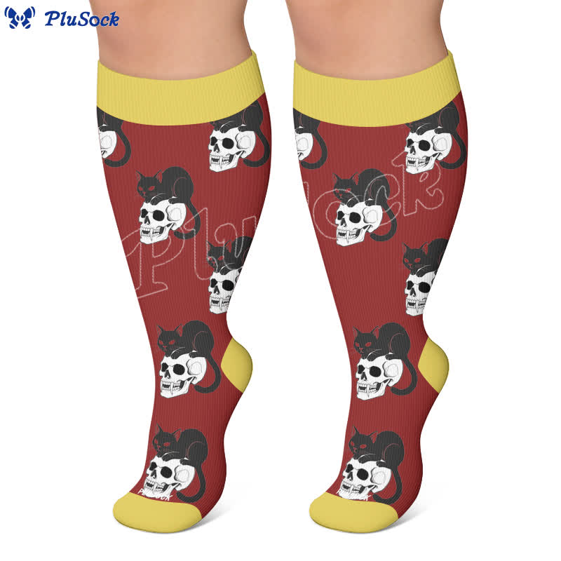 Chaussettes de compression grandes tailles à motif chat et fleurs - image 7