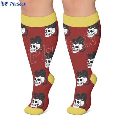 Chaussettes de compression grandes tailles à motif chat et fleurs - image 7