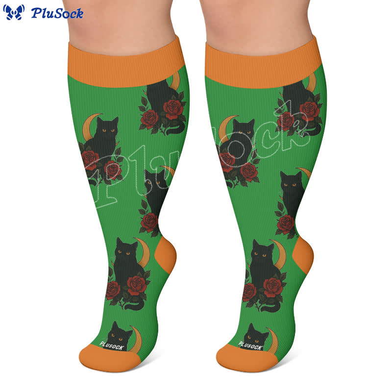 Chaussettes de compression grandes tailles à motif chat et fleurs - image 5