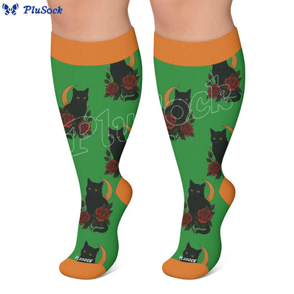 Chaussettes de compression grandes tailles à motif chat et fleurs - image 5