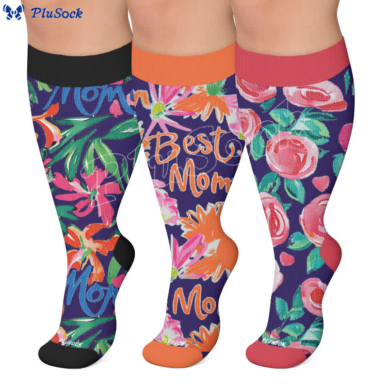 Chaussettes de compression grandes tailles à motifs floraux - image 0