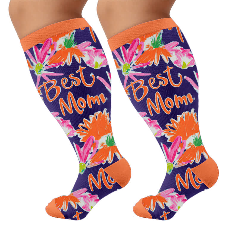 Chaussettes de compression grandes tailles à motifs floraux - Orange (1 paire) - 4XL - image 9