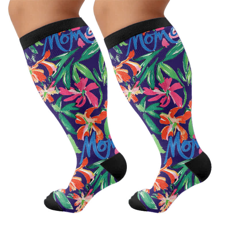 Chaussettes de compression grandes tailles à motifs floraux - Noir (1 paire) - 4XL - image 8