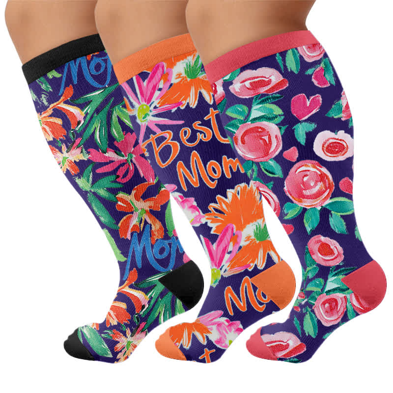 Chaussettes de compression grandes tailles à motifs floraux - Multicolore (3 paires) - 4XL - image 4