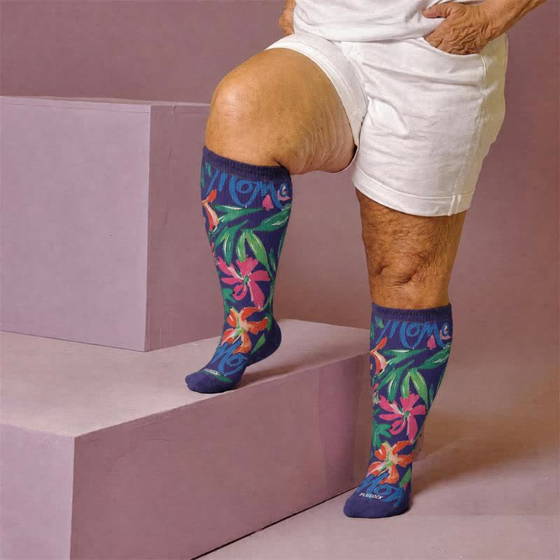 Chaussettes de compression grandes tailles à motifs floraux - image 1