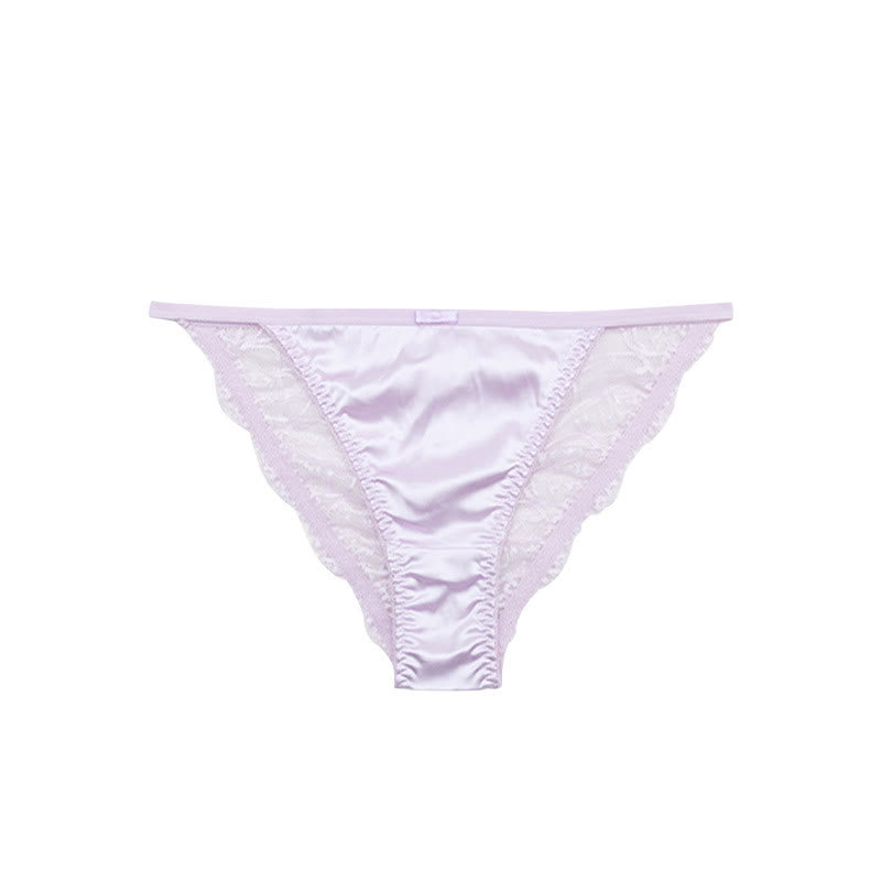 Culottes string en satin soyeux bordées de dentelle (lot de 3) - Violet clair - XL - image 8
