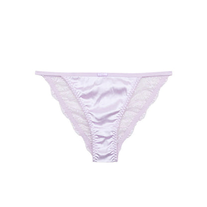 Culottes string en satin soyeux bordées de dentelle (lot de 3) - Violet clair - XL - image 8