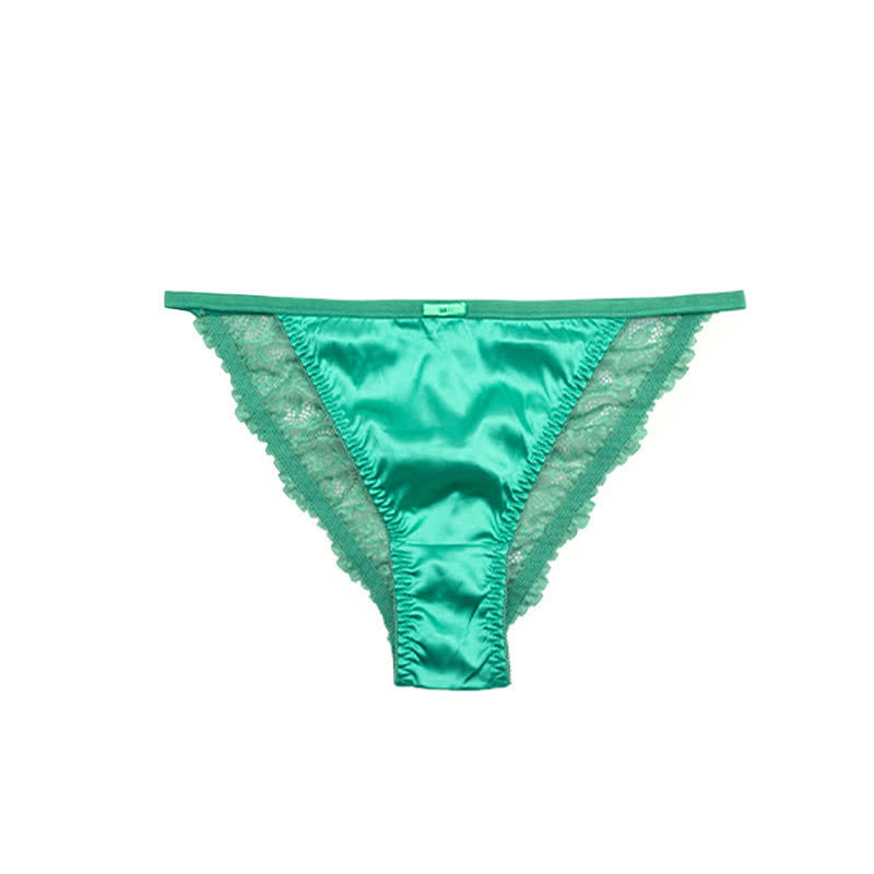 Culottes string en satin soyeux bordées de dentelle (lot de 3) - Vert - XL - image 10