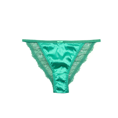 Culottes string en satin soyeux bordées de dentelle (lot de 3) - Vert - XL - image 10