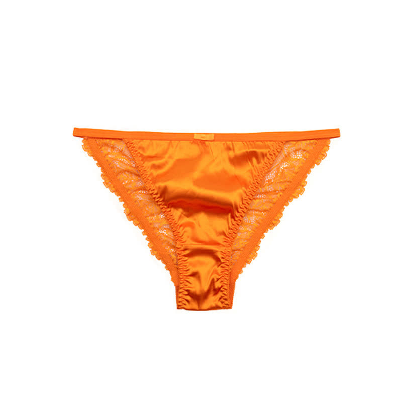 Culottes string en satin soyeux bordées de dentelle (lot de 3) - Orange - XL - image 9