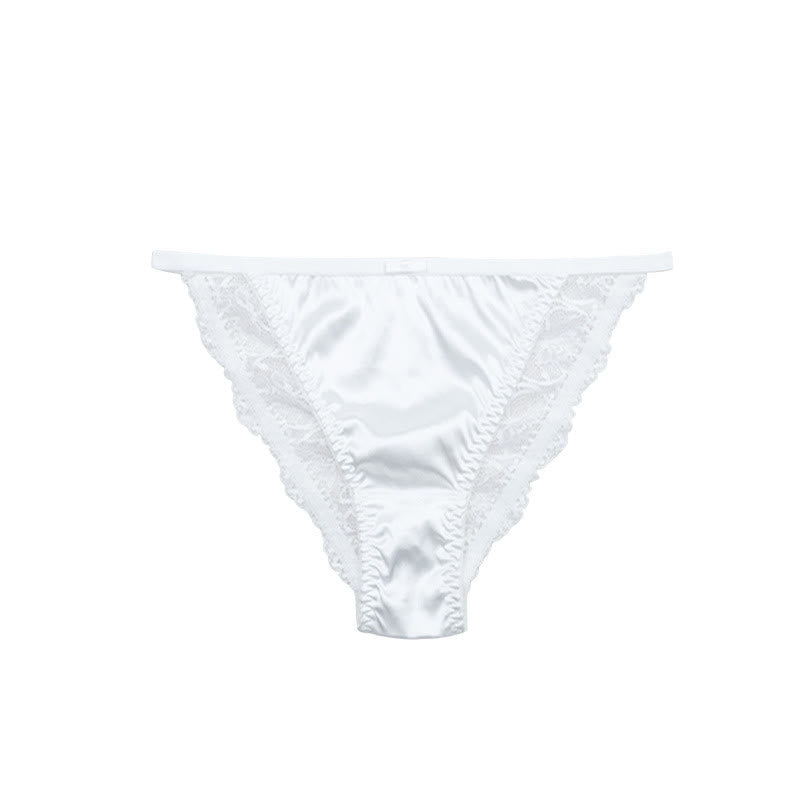Culottes string en satin soyeux bordées de dentelle (lot de 3) - Blanc - XL - image 7