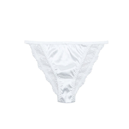 Culottes string en satin soyeux bordées de dentelle (lot de 3) - Blanc - XL - image 7