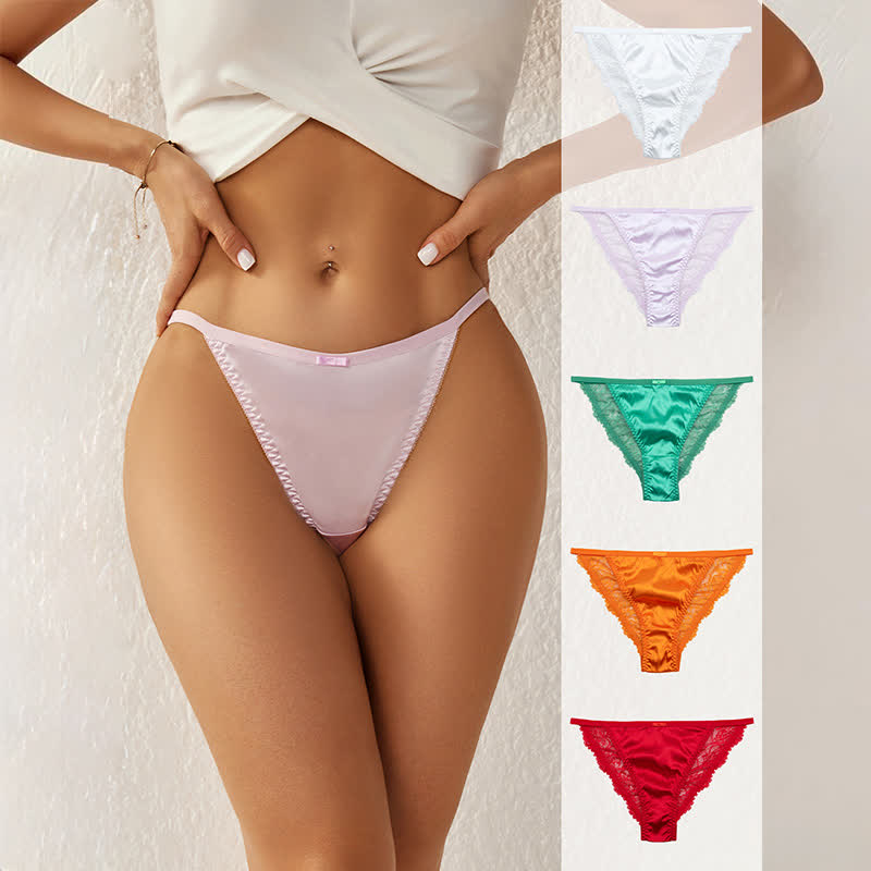 Culottes string en satin soyeux bordées de dentelle (lot de 3) - image 0
