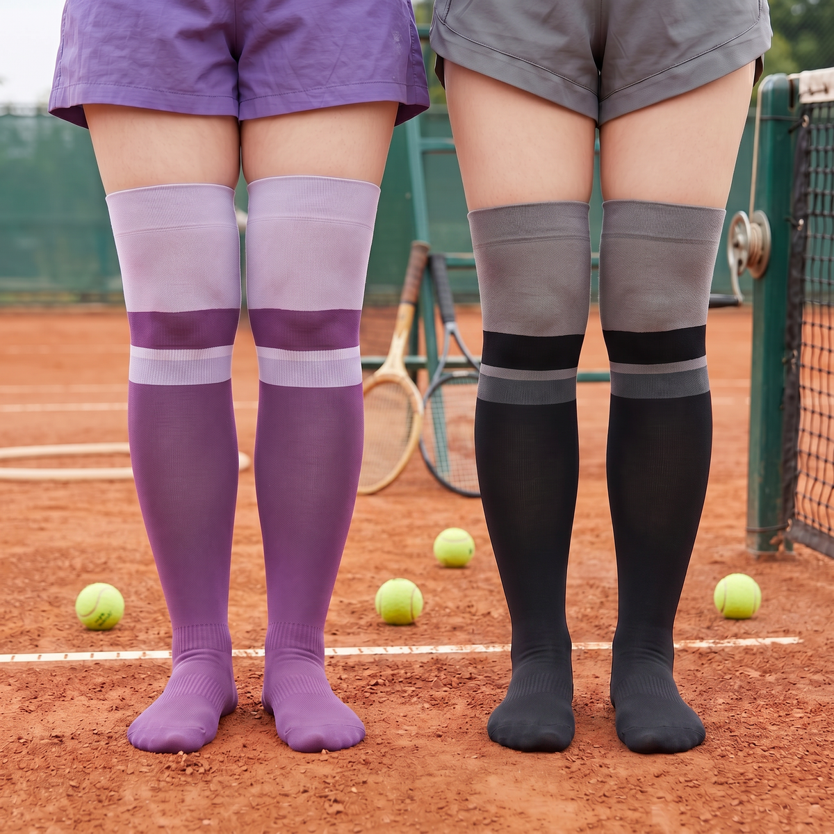 Chaussettes de compression athlétiques à blocs de couleur (2 paires) - Violet et noir - EU36-40(US3-7) - image 0