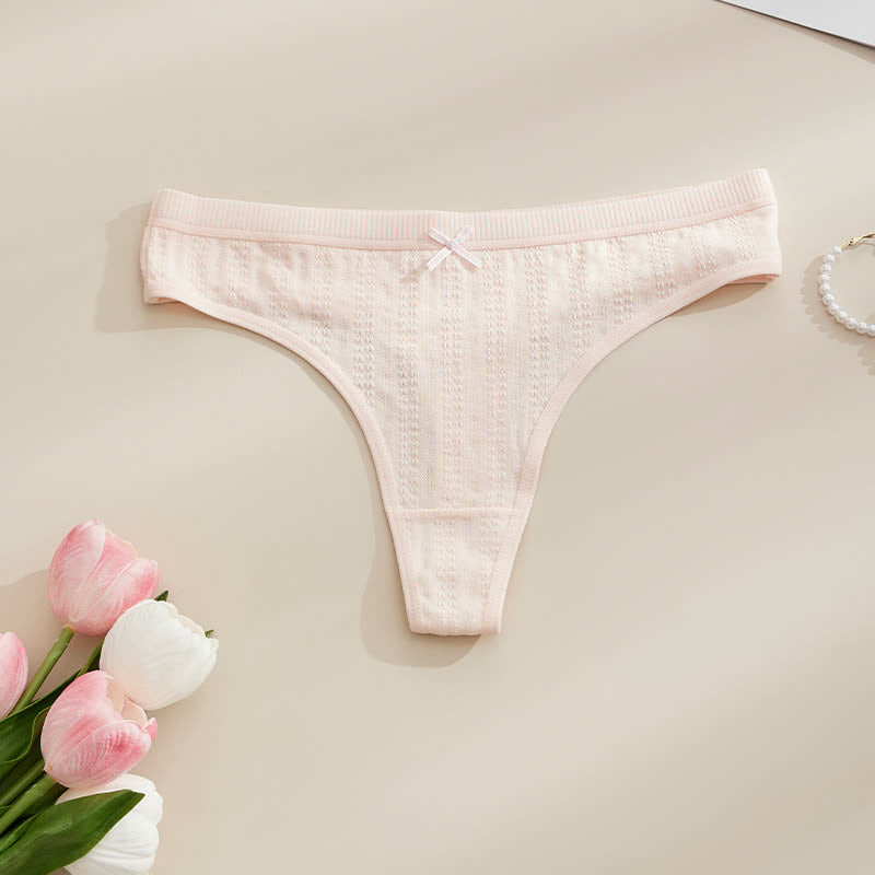 Culottes string côtelées douces avec nœud (paquet de 5) - Rose clair - XL - image 8