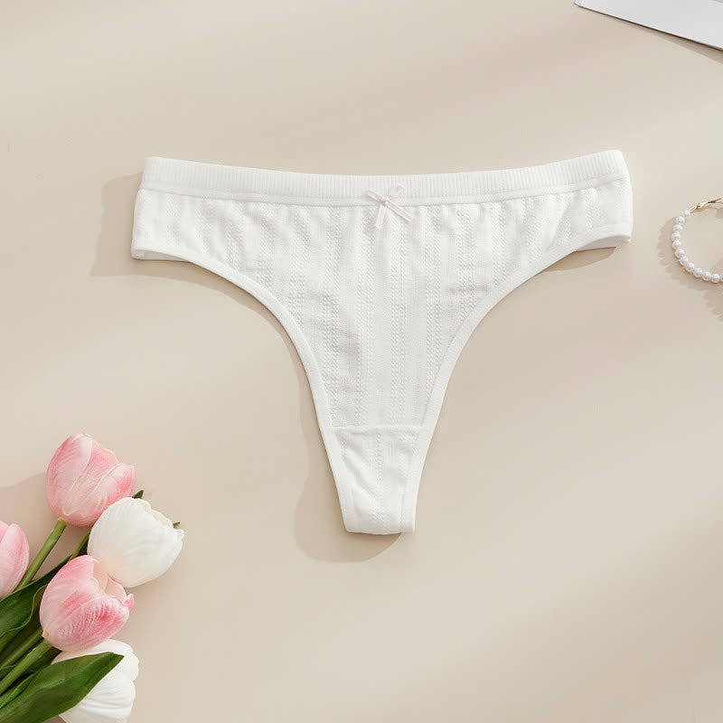 Culottes string côtelées douces avec nœud (paquet de 5) - Blanc - XL - image 5