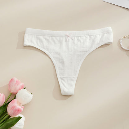 Culottes string côtelées douces avec nœud (paquet de 5) - Blanc - XL - image 5