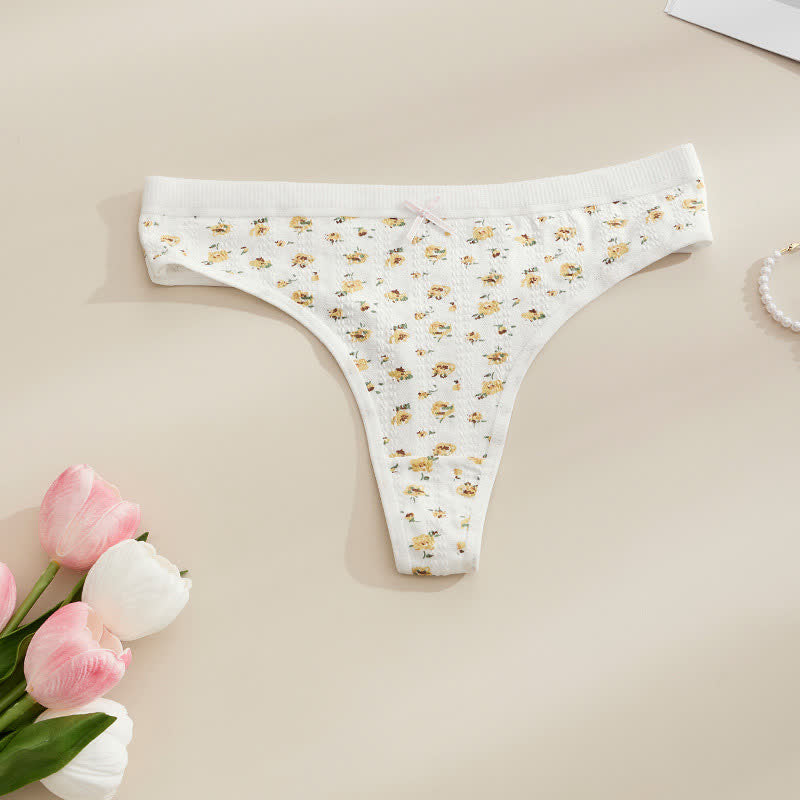 Culottes string côtelées douces avec nœud (paquet de 5) - Blanc-B - XL - image 6