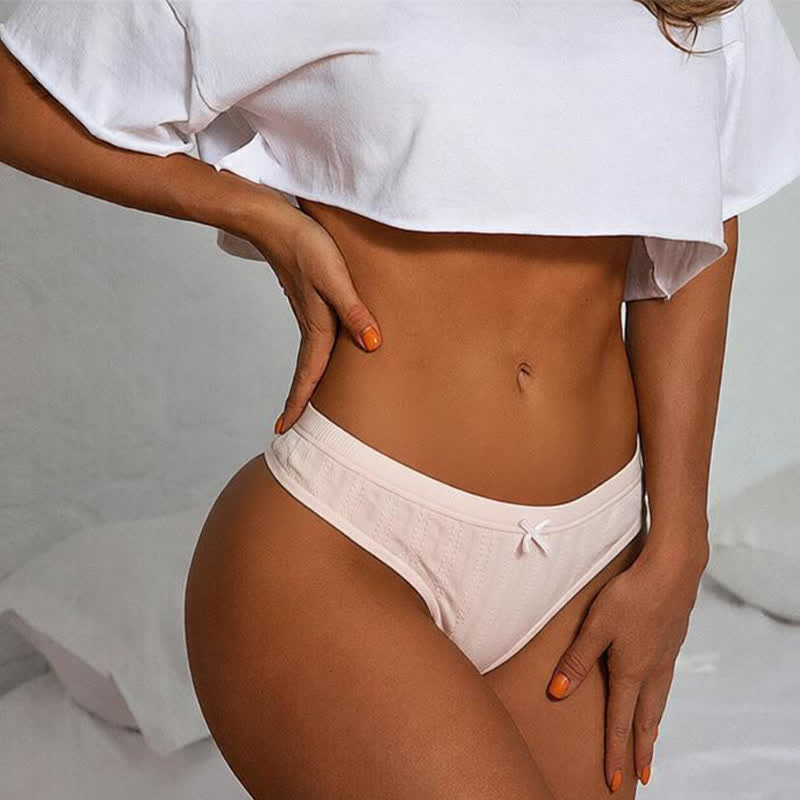 Culottes string côtelées douces avec nœud (paquet de 5) - image 0